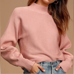 Lulu’s Pink Ribbed Mock Neck Sweater